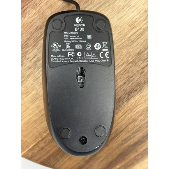 Logitech B100 Mouse USB Wired Optical Ambidextrous Black PC Laptop Desktop New - Picture 6 of 10